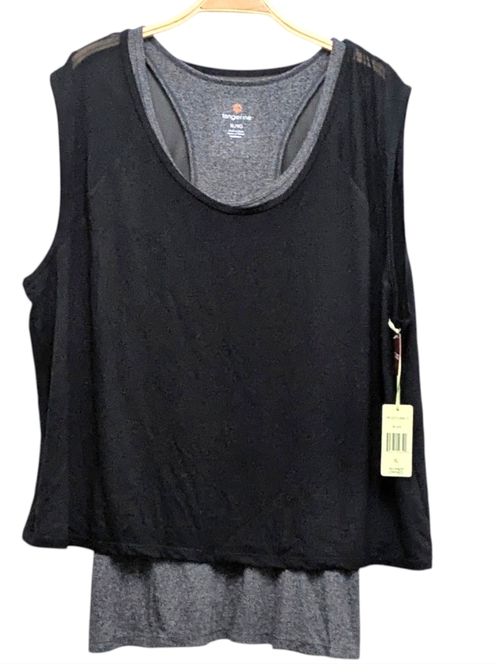 Tangerine Black Grey Layered Athletic Exercise Tank Top XL NWT